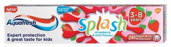 Aquafresh Splash Kids, pasta do zębów dla dzieci 3-8 lat, z fluorem 1000 ppm, Matka Aptekarka