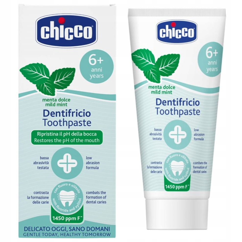 Chicco, pasta do zębów o smaku miętowym dla dzieci powyżej 6 lat oraz dzieci z pierwszymi stałymi zębami, z fluorem 1450 ppm, Matka Aptekarka
